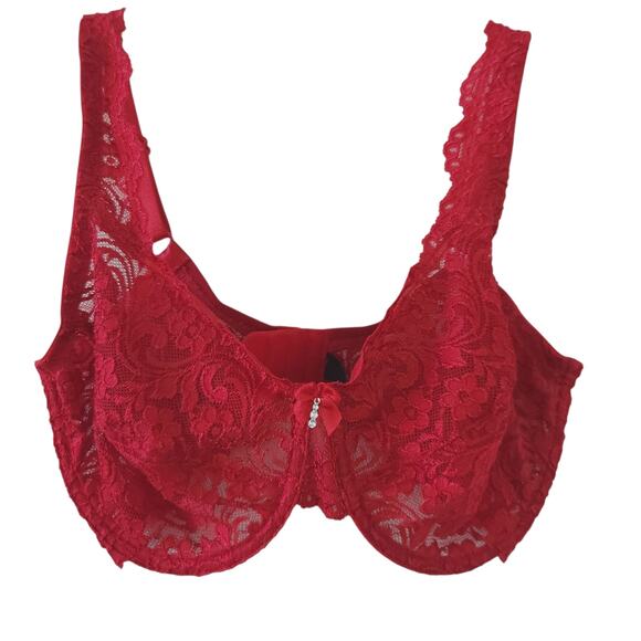 Smart & Sexy Lace Bra 34DD Red Lacey Underwire Bra Excellent Preowned Condition - Picture 1 of 3